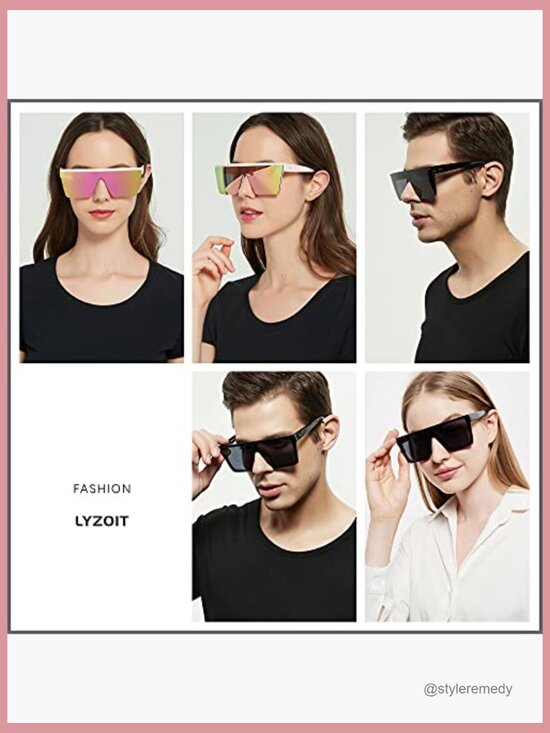 Square Oversized Sunglasses Flat Top Shield UV Protection Rimless